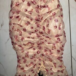 Floral Ruched Dress - Cream and Pink